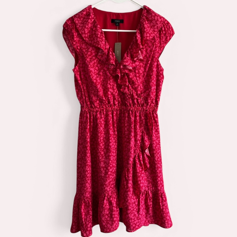 J Crew Red Flowered Ruffled Flowy Dress Size 0 NWT